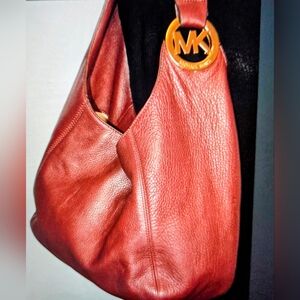 Michael Kors Pebbled Leather Extra Large Hobo Bag Deep Burgundy EUC